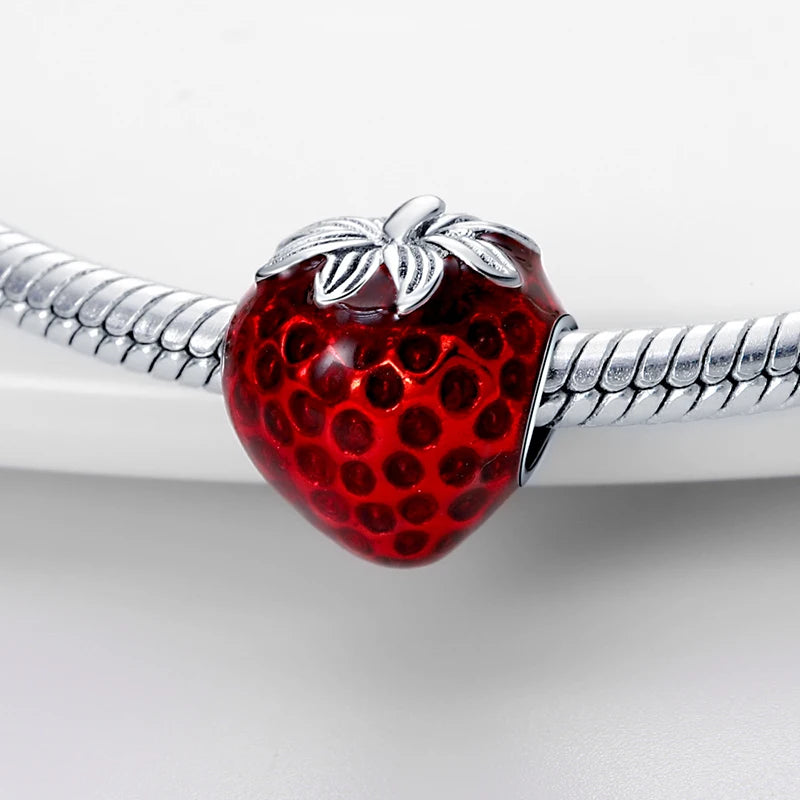 New 925 Silver Color Strawberry Cherry Fruit Series Charms Beads Fit