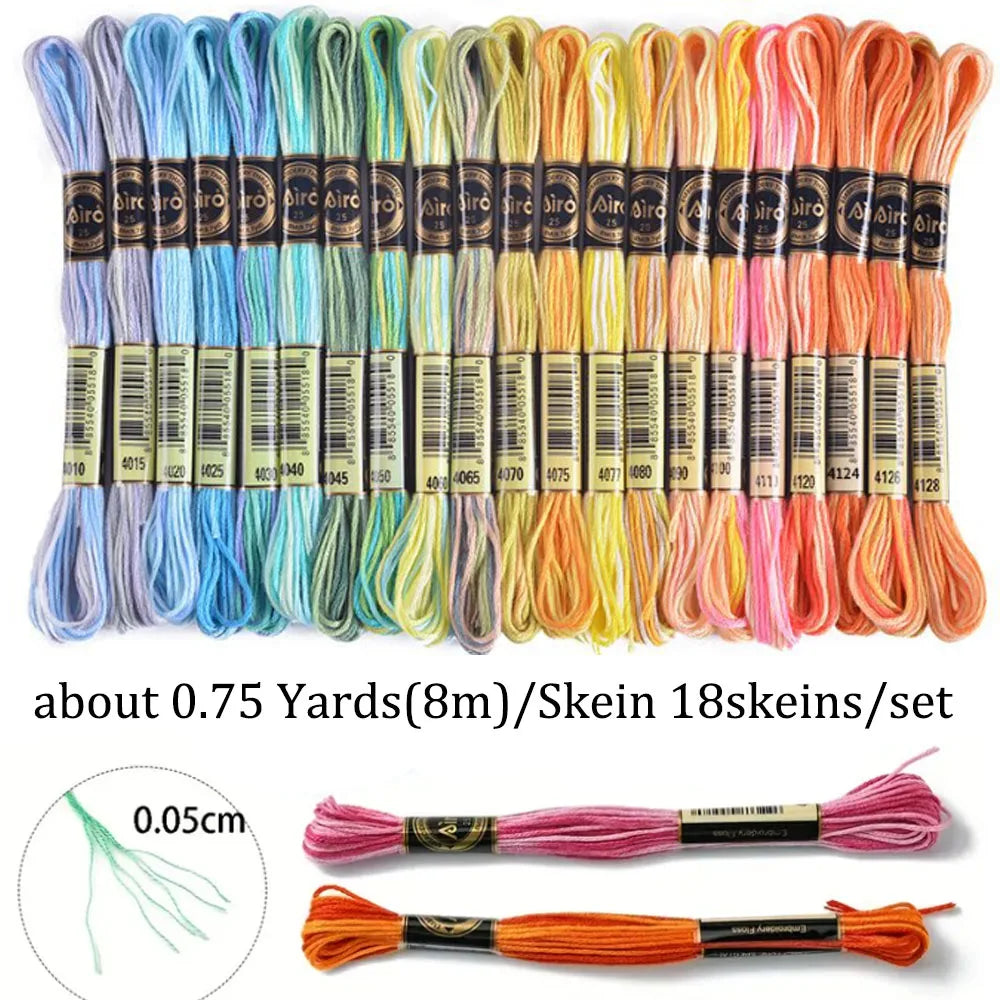 18 Colors Embroidery Thread Cotton Sewing Skeins Craft Cross Stitch