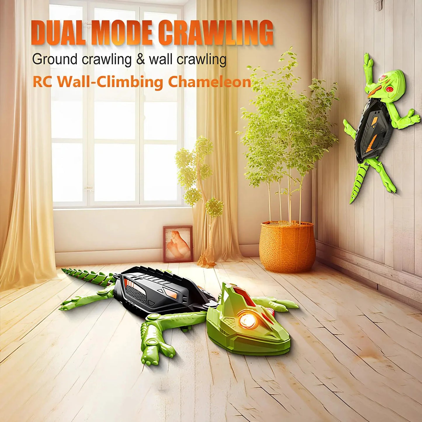 Rechargeable RC Gecko Toy Remote Control Lizard for Kids LED Eyes Dual