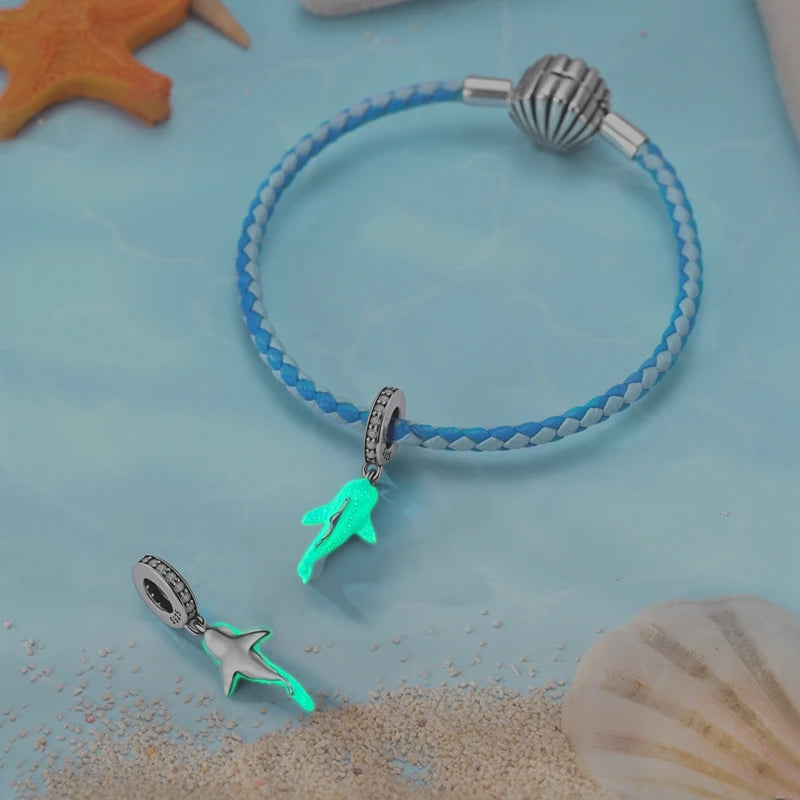 Fit Original 925 Sterling Silver Charms Beads Blue Luminous Whale