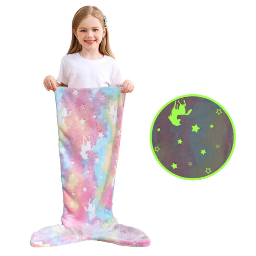 Cartoon Rainbow Unicorn Mermaid Tail Blanket Super Soft Glow in The