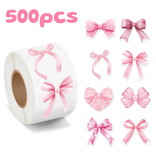 500pcs/roll Pink Bow Seal Stickers, Cute Gift Box Blessing Stickers,