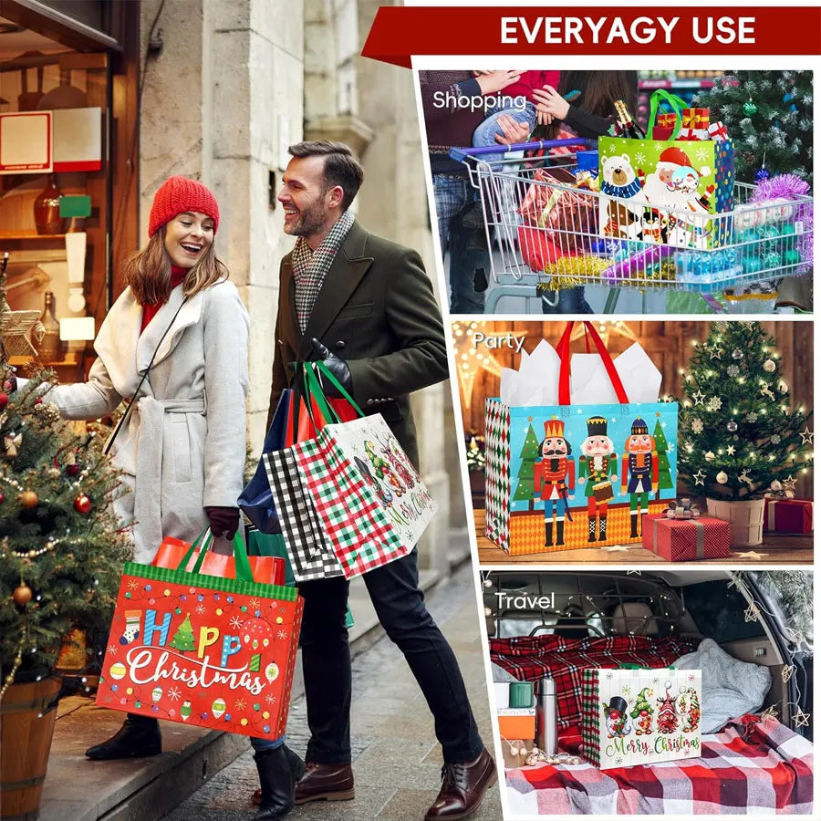1-16PCS Large Christmas Gift Bags, Christmas Tote Bags with