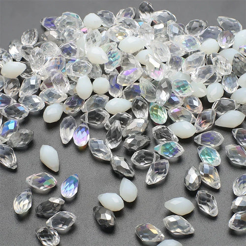 30Pcs/Lot Green Crystal Glass Faceted Teardrop Loose Beads Crafts