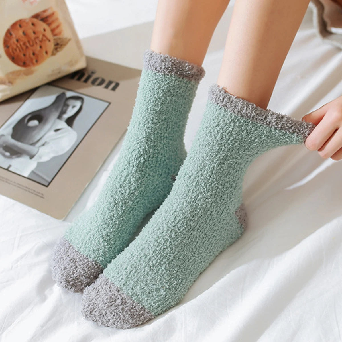 5 Pairs Women's Bed Socks Block Color Fluffy Warm Winter Christmas