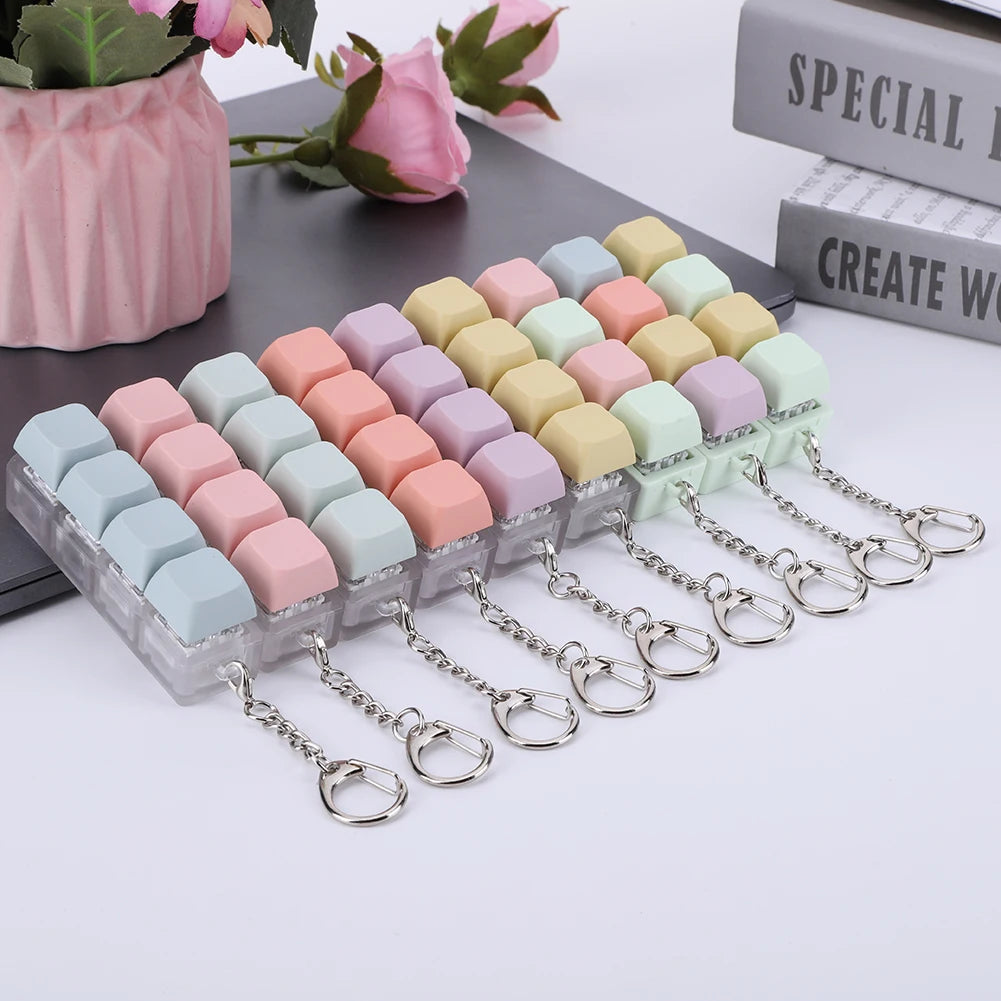Button Keycap Fidget Keychain 4 Keys Keyboard Decompression Toys DIY