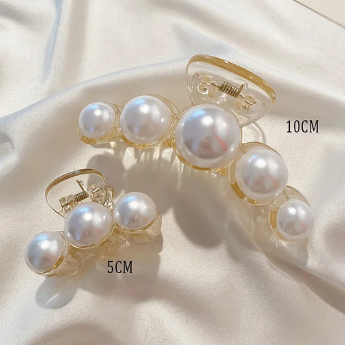Vintage Pearl Clips Set Large Claw Korean Ponytail Big Barrettes Jaw