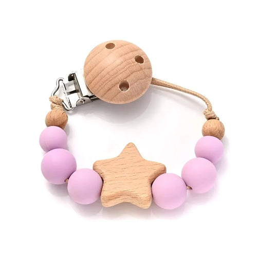 New Baby Pacifier Chain Clips Wood Pentagram Teether Silicone Round