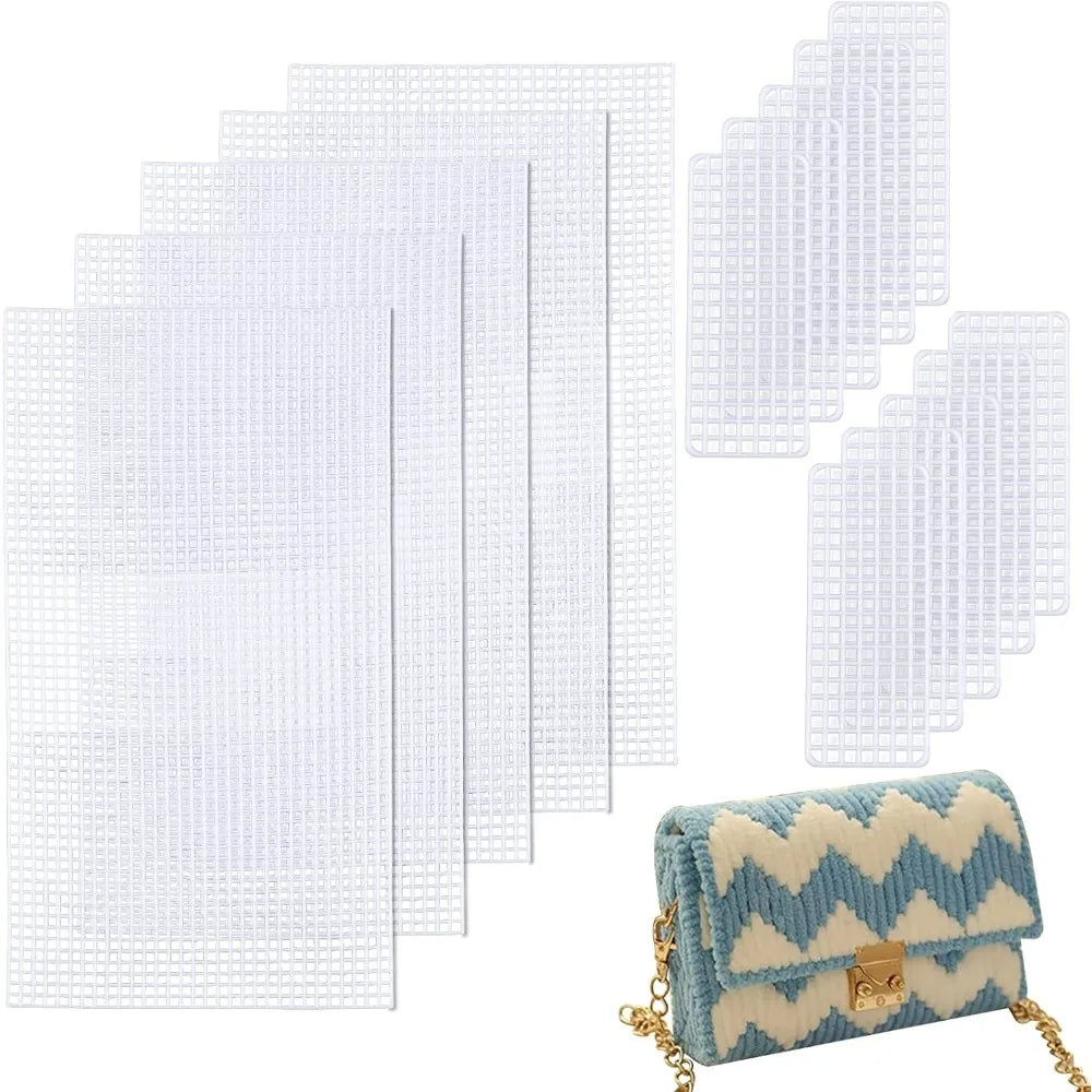 10pcs 2 Sizes Plastic Mesh Canvas Bag Sheets Plastic Acrylic Yarn