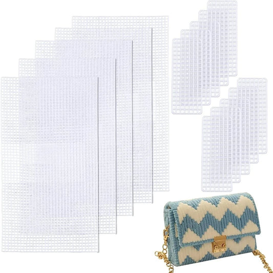 10pcs 2 Sizes Plastic Mesh Canvas Bag Sheets Plastic Acrylic Yarn