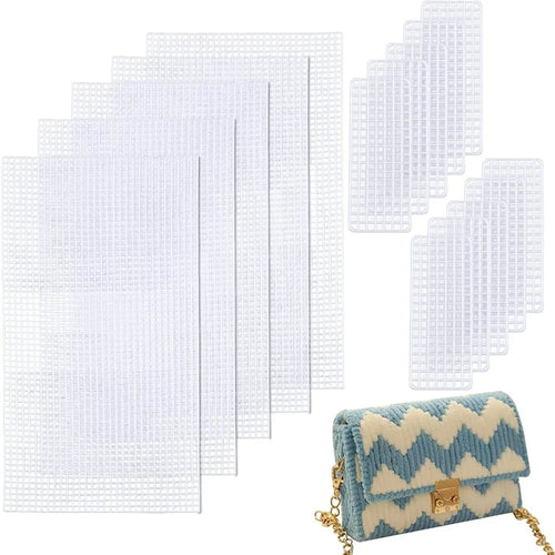 10pcs 2 Sizes Plastic Mesh Canvas Bag Sheets Plastic Acrylic Yarn