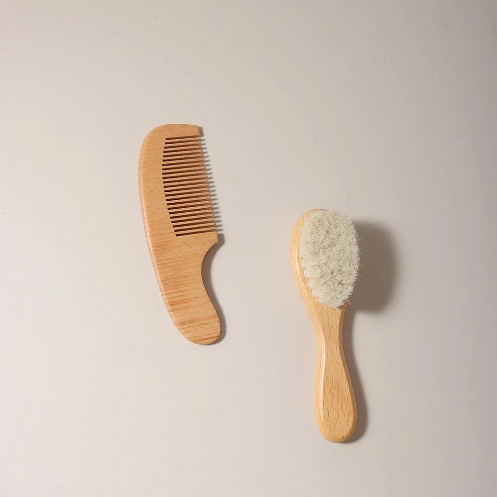 2pcs comb and brush set baby care beech wood brush and comb gift set