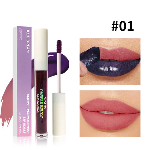 1/3 pcs peel off lip gloss, blue-purple, matte, long-lasting,