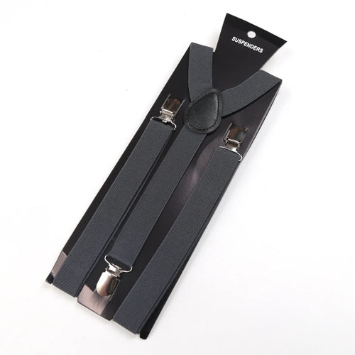 Solid Color Elastic Leather Suspenders Braces Men Women Black Blue Red
