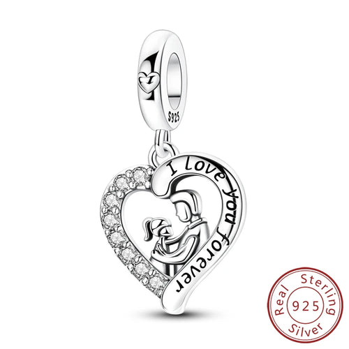 Original 925 Sterling Silver Heart Love Charms Beads Pendant Fit