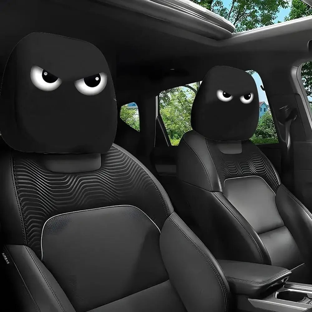 2PCS Cute Big-Eyed Cartoon Car Headrest Covers Universal Fit for Cars