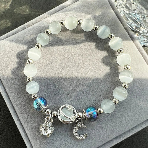 Niche Design Star Chain Tassel Bracelet for Women Fantasy Blue Crystal