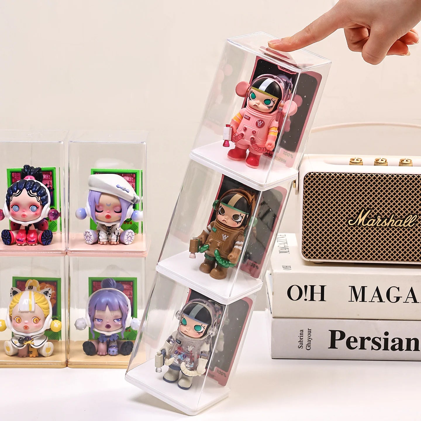 6pcs acrylic dust-proof colored base doll blind box display box card