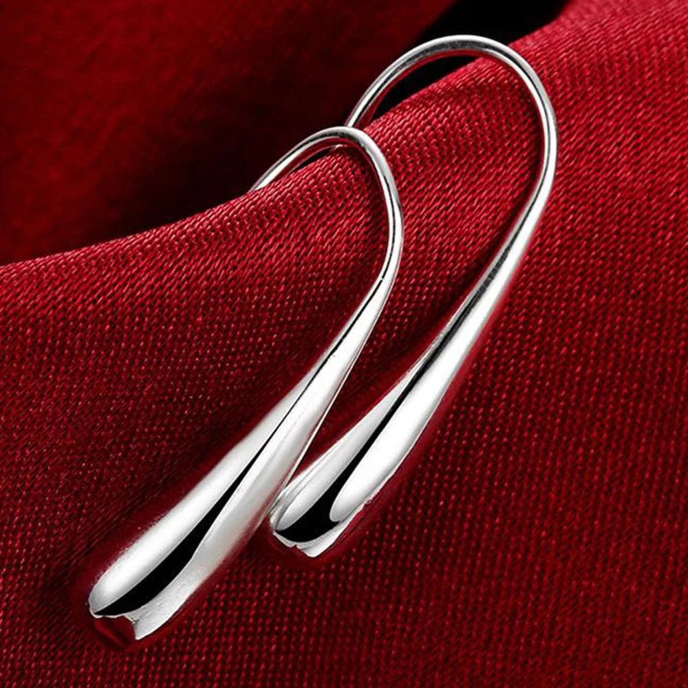 925 Sterling Silver Water Drop Pendants Hoop Earrings For Women