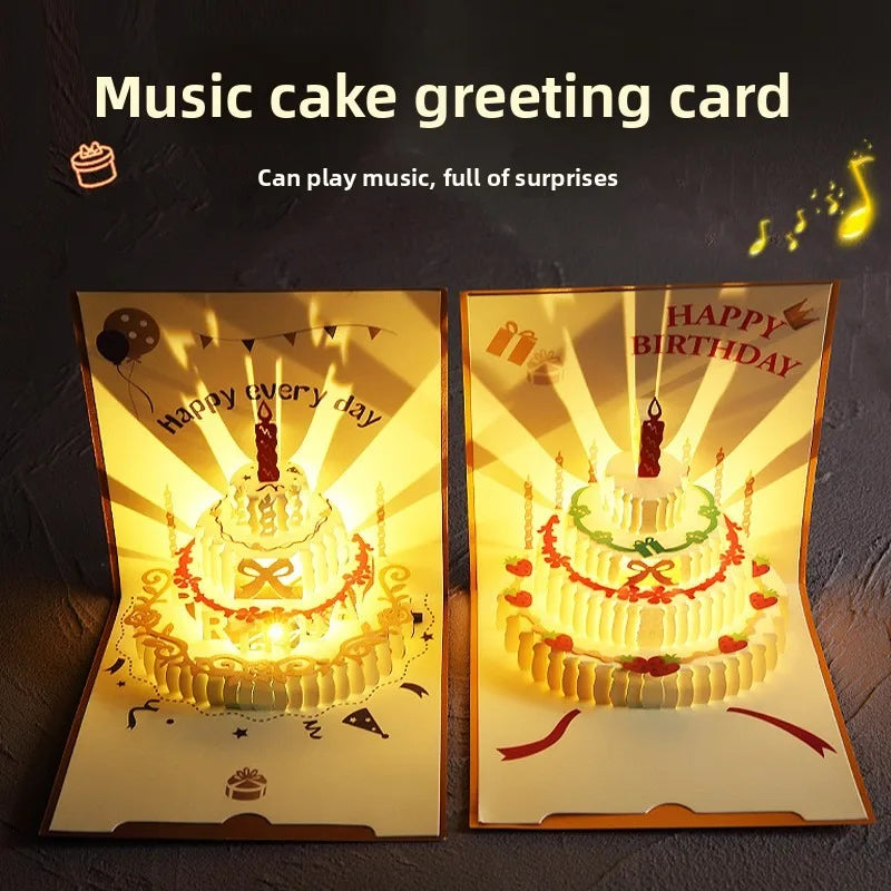 3D Pop Up Gift Card with Led Music Gift Cards Musical Birthday