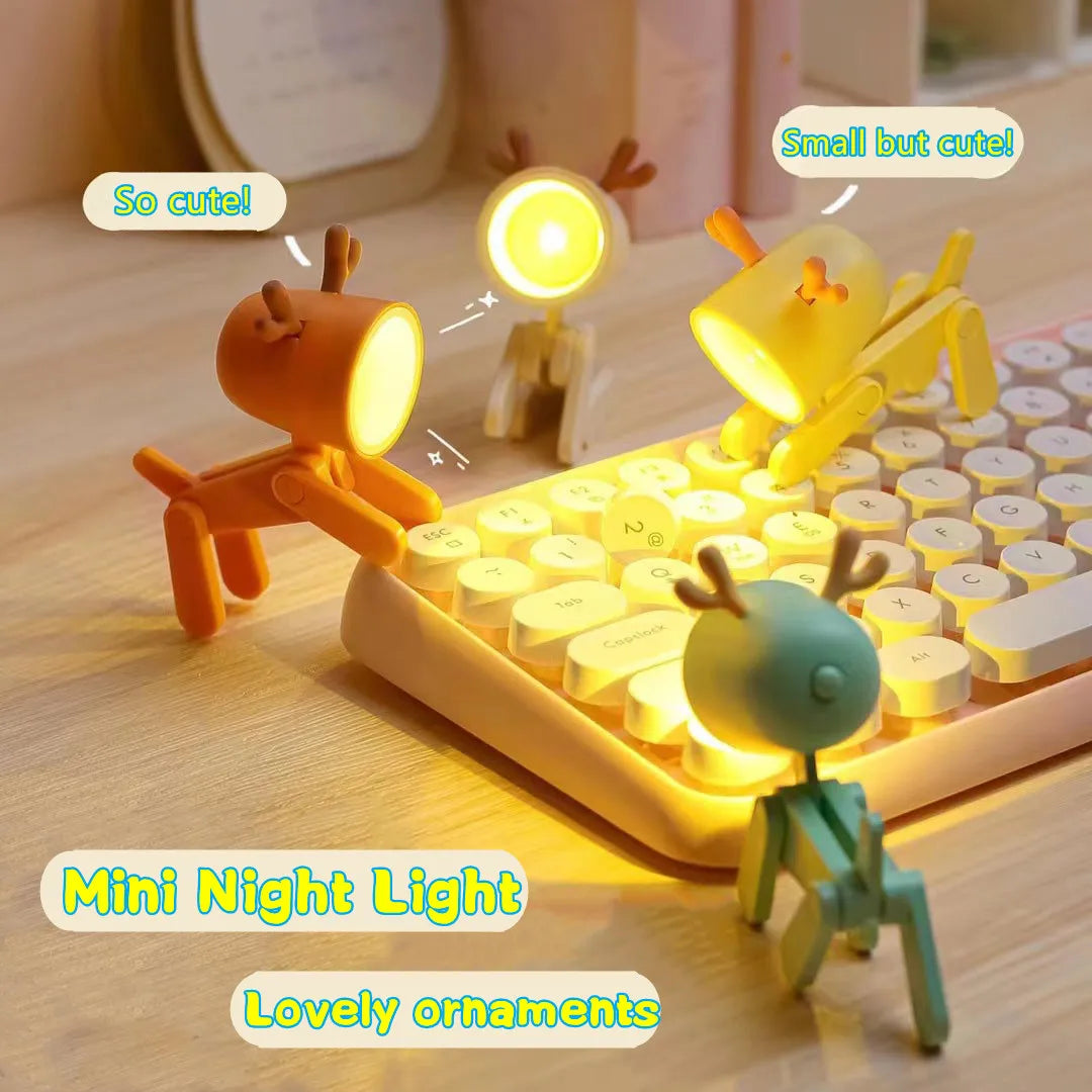 LED Night Light Mini Folding Desk Lamp Cute Pet Lights Dog Deer