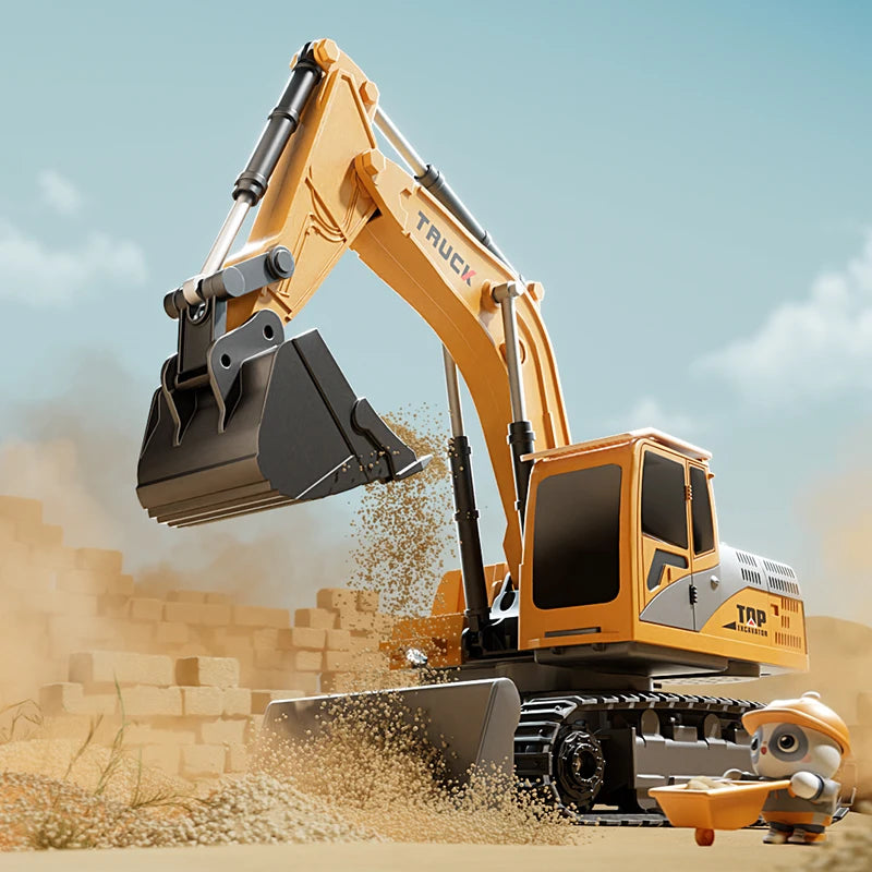 Alloy Remote Control Excavator Toy Car with Lights Sound Effect