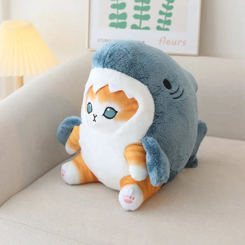 Kawaii Shark Cat Plush Toy Soft Stuffed Colorful Shark Cat Doll Kids
