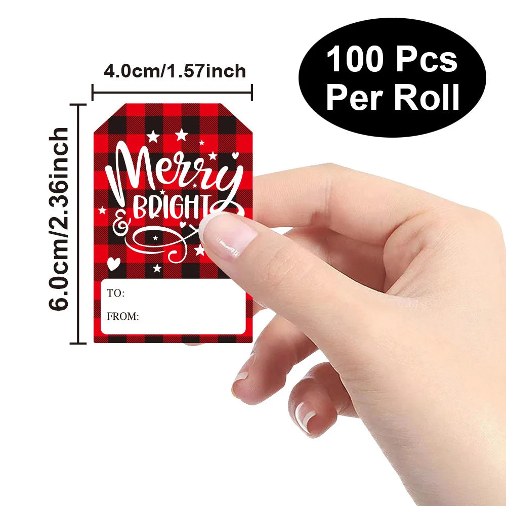 100Pcs Christmas Tags Labels, 8 Design Self Adhesive Gift Stickers