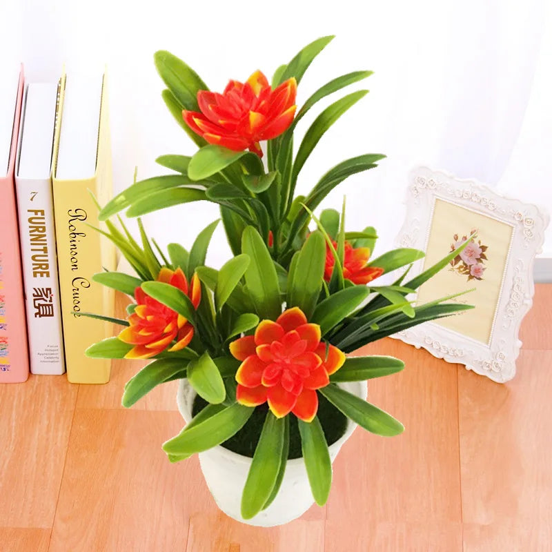 Artificial Flowers Plant Pot Simulate Fake Plastic Flowers Home Office