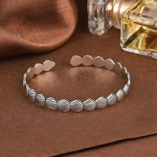 XIYANIKE Vintage Thai Silver Lotus Flower Cuff Bracelet For Women Girl