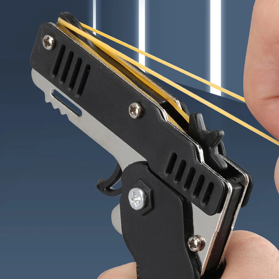 Metal Burst Rubber Band Toy - Mini Folding Launcher Toy With Keychain