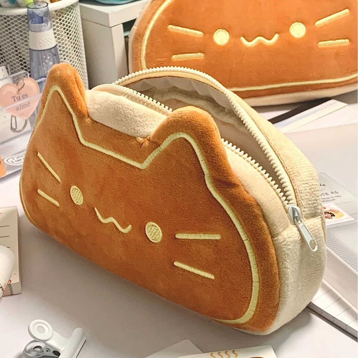 Ins Style Cartoon Pen Case Cute Caramel Cat Pen Bag Large Capacity