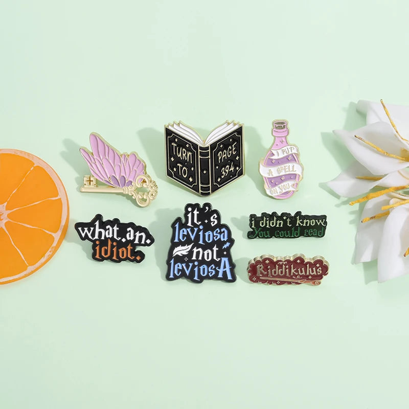 Fantasy Movies Magic Book Butterfly Key Enamel Pins Witch Wizard