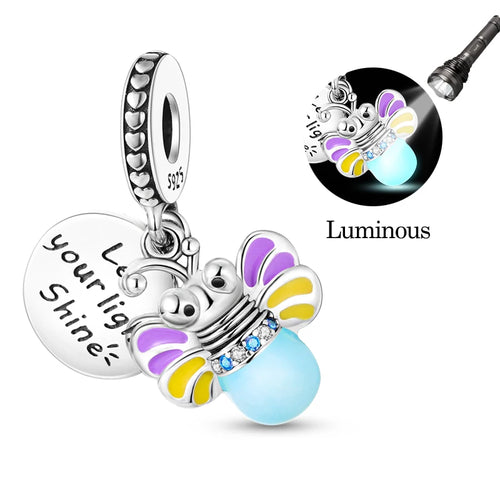 Fit Original 925 Sterling Silver Charms Beads Luminous Firefly Charms