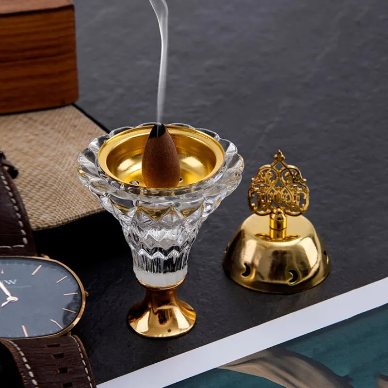 1Pc Artificial Crystal Incense Burner With Cover Aromatherapy Diffuser