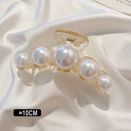 Vintage Pearl Clips Set Large Claw Korean Ponytail Big Barrettes Jaw