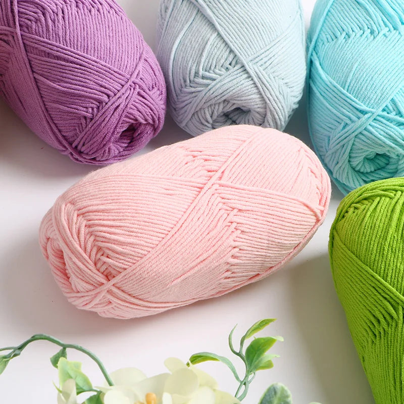 40-50g/Set 4ply Milk Cotton(80%) Knitting Yarn Needlework Dyed Lanas