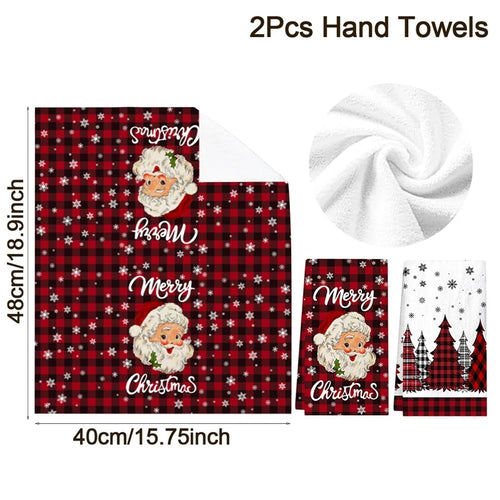 2pcs Christmas Kitchen Towels Buffalo Plaid Xmas Hand Towels Christmas
