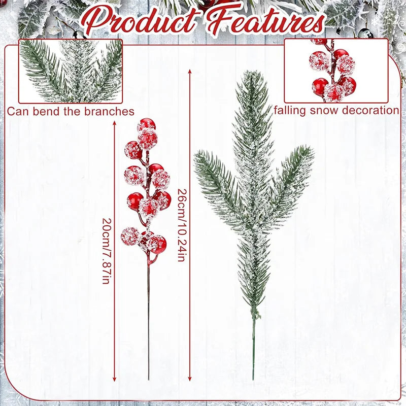 20/26cm Christmas Decoration Artificial Pine Needle Branches Red Holly