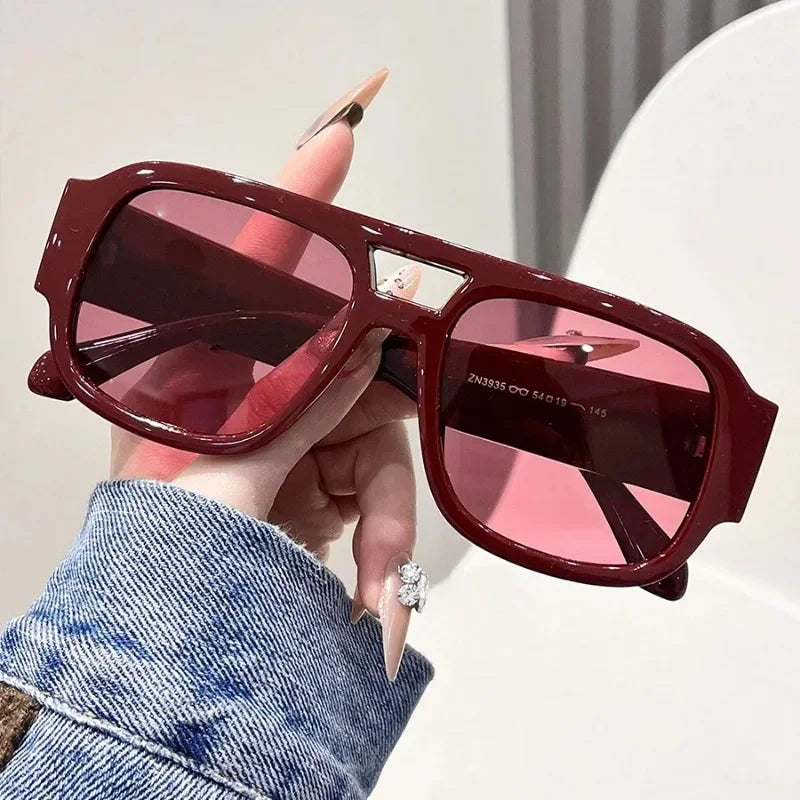 1Pc Women's Red Frame Fashion Glasses, Summer Fashion Beach