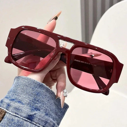 1Pc Women's Red Frame Fashion Glasses, Summer Fashion Beach