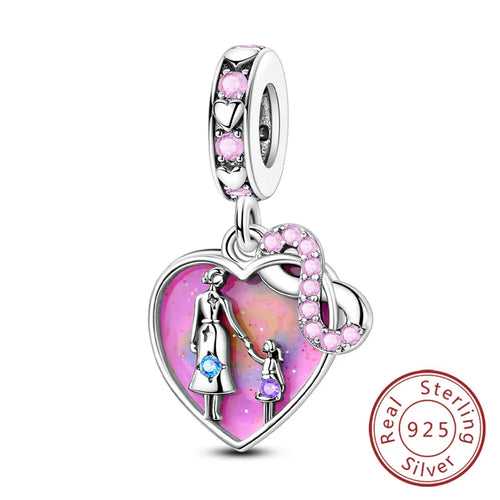 Original 925 Sterling Silver Heart Love Charms Beads Pendant Fit