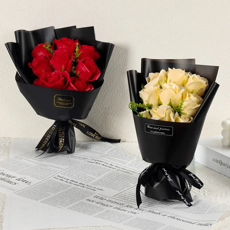 9 Heads Soap Flower Rose Bouquet Artificial Flower for Christmas