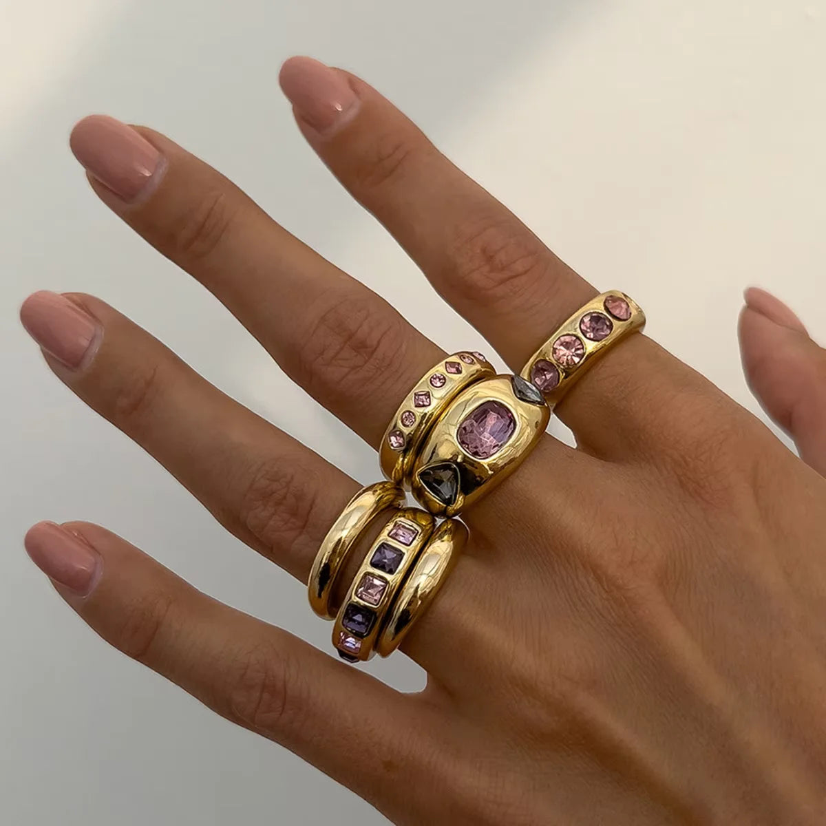 6 Pcs Inlaid Purple Zircon Adjustable Opening Ring Set for Women