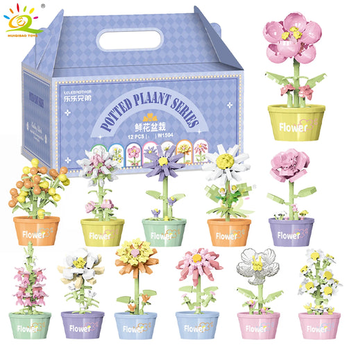 HUIQIBAO MOC Flower Succulent Potted Model Building Block DIY Eternal