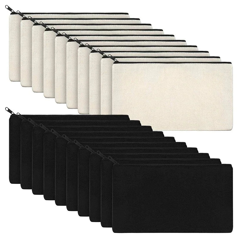 10pcs Blank Beige Diy Craft Bag Canvas Pencil Case Makeup Bags Zipper