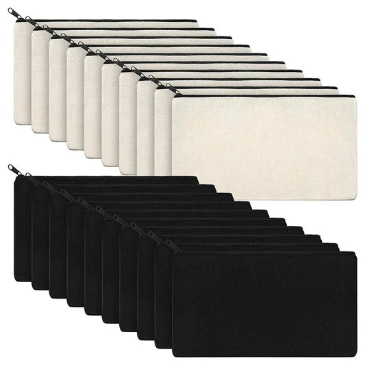 10pcs Blank Beige Diy Craft Bag Canvas Pencil Case Makeup Bags Zipper