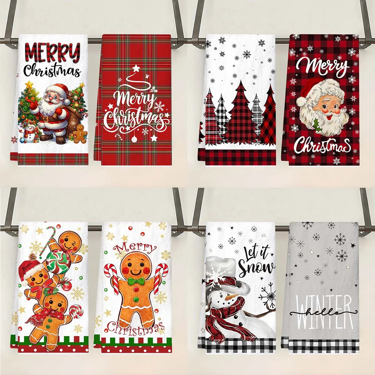 2pcs Christmas Kitchen Towels Buffalo Plaid Xmas Hand Towels Christmas