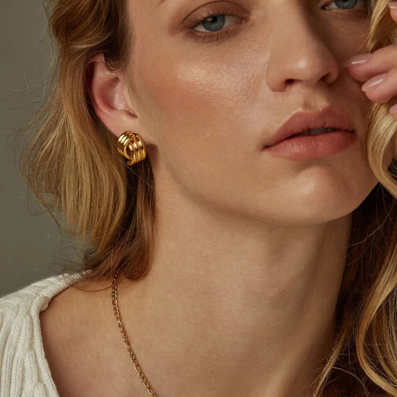 Fashion Glossy Three-Layer Textured Intersecting Knot Earrings for