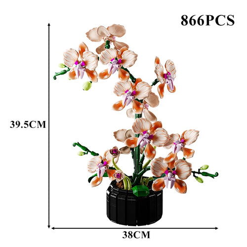 Creative Orchid Cymbidium Eternal Flowers Potted Plant Building Blocks